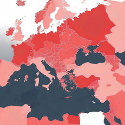 Generate a world map featuring Italy, Sardinia, Southern France, Tunisia, Morocco, and Spain prominently highlighted in red.