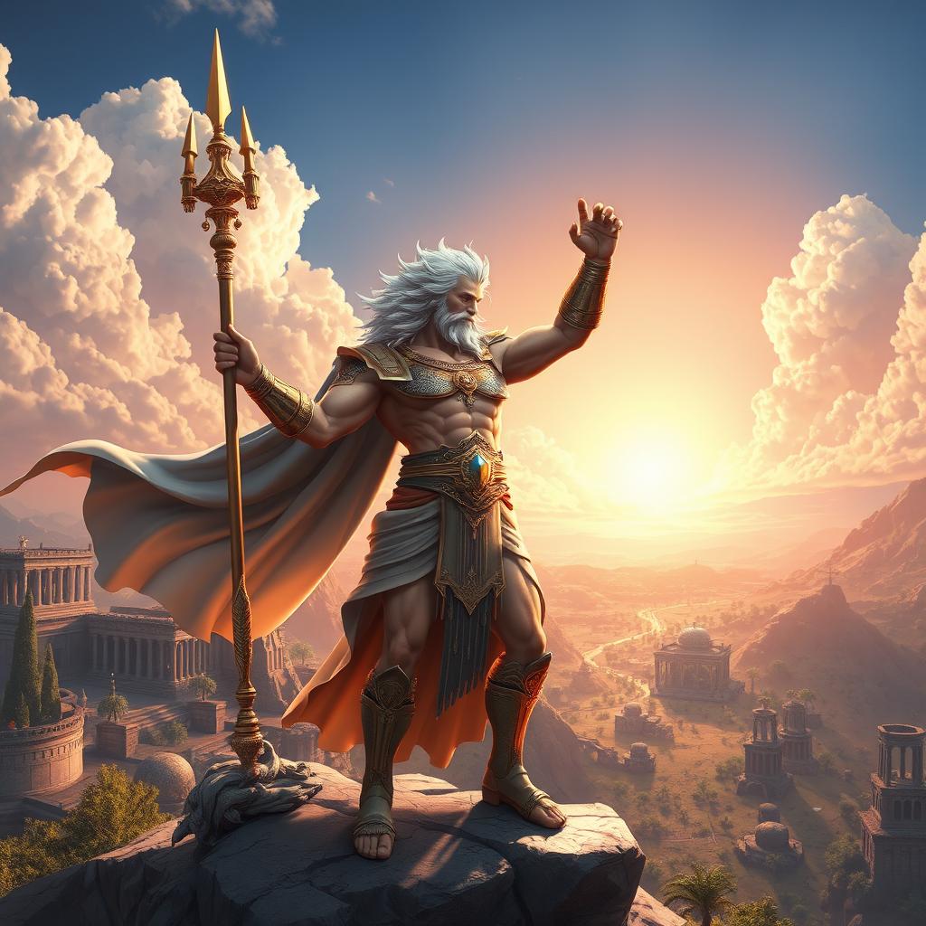 A majestic Greek god portrayed in a stunning game art style, exuding power and divinity