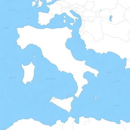 Generate a map featuring Italy, Sardinia, southern France, Tunisia, Morocco, and Spain, with these countries specifically colored in blue