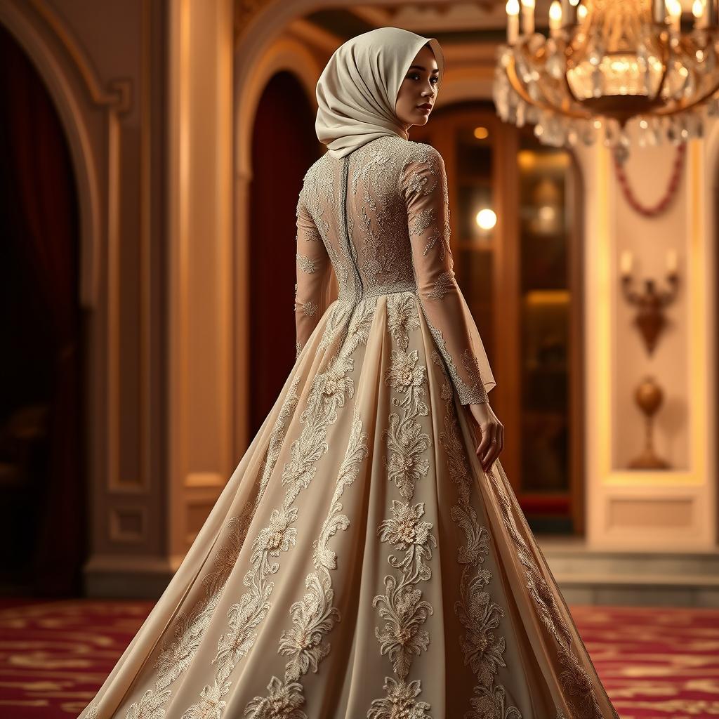 A beautiful and elegant Muslim wedding dress that combines traditional and modern styles