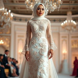 A beautiful and elegant Muslim wedding dress that combines traditional and modern styles