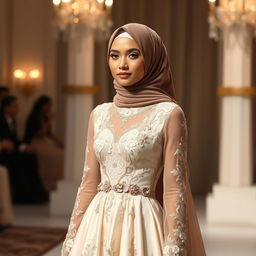 A beautiful and elegant Muslim wedding dress that combines traditional and modern styles