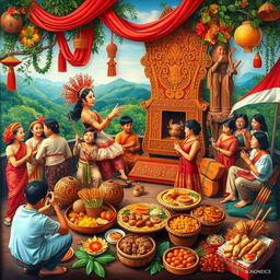 An artistic representation of Indonesian culture, showcasing a diverse array of cultural elements