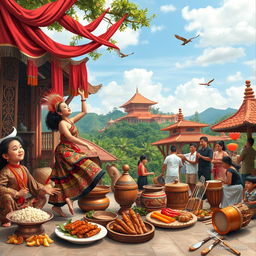 An artistic representation of Indonesian culture, showcasing a diverse array of cultural elements