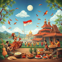 An artistic representation of Indonesian culture, showcasing a diverse array of cultural elements