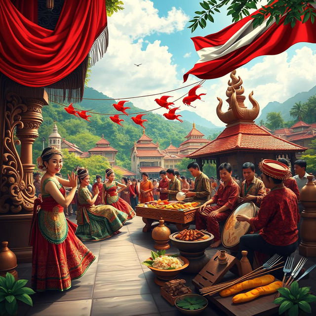 An artistic representation of Indonesian culture, showcasing a diverse array of cultural elements