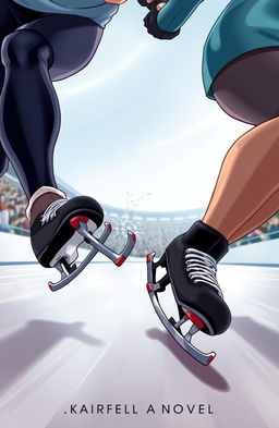 A dynamic and intense cover illustration for a novel featuring two speed skaters, a male and a female, focusing on their skates