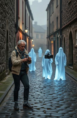 A 50-year-old couple exploring an old Irish city, documenting ghosts for a film