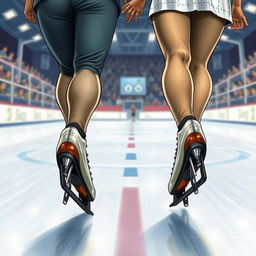 A realistic cover illustration for a novel featuring two speed skaters from a back perspective, focusing on their skates
