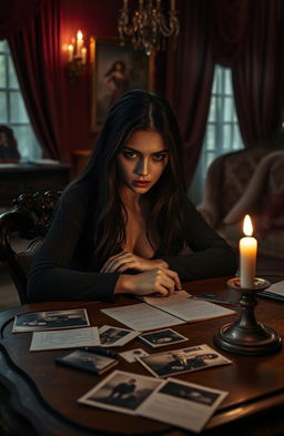 A dramatic and tense scene depicting a young woman plotting her revenge against her father's mistress