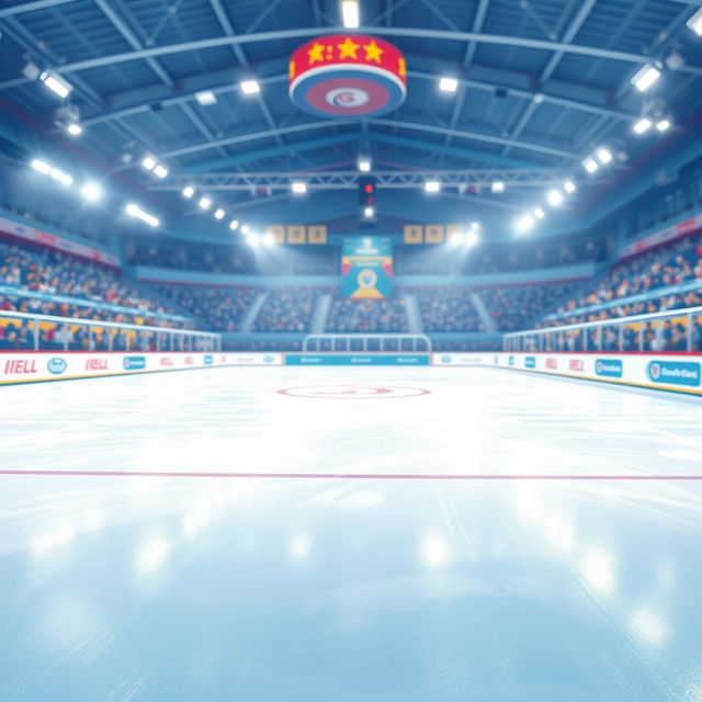 A realistic illustration of a speed skating rink featuring a detailed background with a blurred audience, capturing the atmosphere of a competitive event