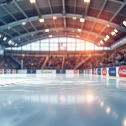 A realistic illustration of a speed skating rink featuring a detailed background with a blurred audience, capturing the atmosphere of a competitive event