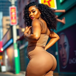 A striking portrait of a confident and curvy woman with a prominent figure, showcasing her big ass in a tasteful and artistic manner