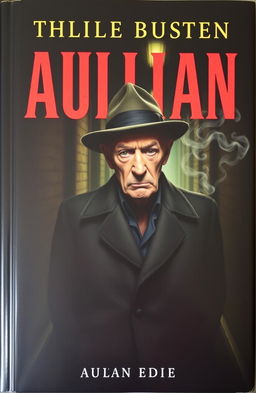 A book cover featuring an old man with a suspicious expression, wearing a long dark coat and a fedora hat