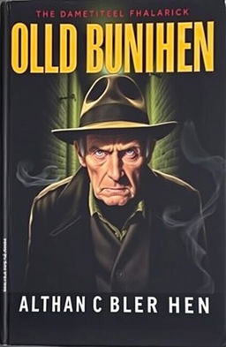 A book cover featuring an old man with a suspicious expression, wearing a long dark coat and a fedora hat