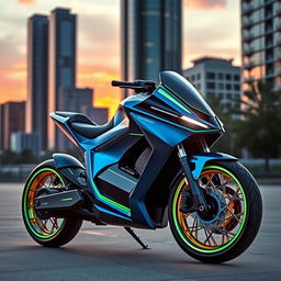A futuristic electric motorcycle named VoltEdge, designed with sleek lines and aerodynamic features
