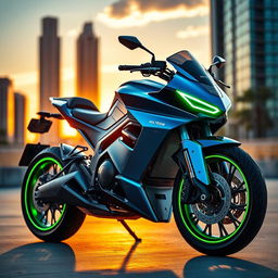 A futuristic electric motorcycle named VoltEdge, designed with sleek lines and aerodynamic features