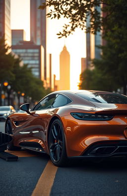 A stunning cover image featuring a sleek luxury car parked elegantly on a city street at sunset