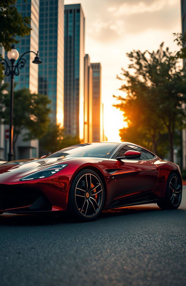 A stunning cover image featuring a sleek luxury car parked elegantly on a city street at sunset