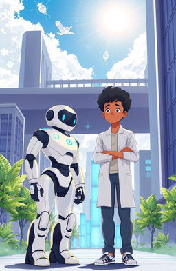 A thought-provoking illustration depicting the concept of AI and humanity coexisting in a futuristic environment