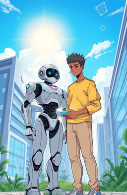 A thought-provoking illustration depicting the concept of AI and humanity coexisting in a futuristic environment