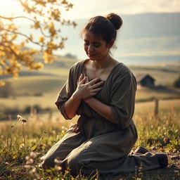A heart-wrenching scene of a mother weeping in remorse over her son's murder, set against a rural background