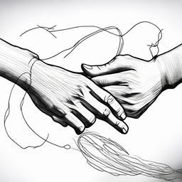 A simple, meaningful, and surreal pen drawing featuring hands as an integral and evocative component of the composition.