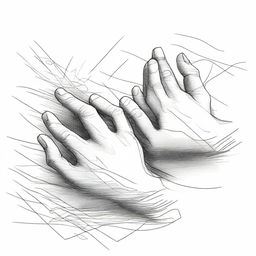 A simple, meaningful, and surreal pen drawing featuring hands as an integral and evocative component of the composition.