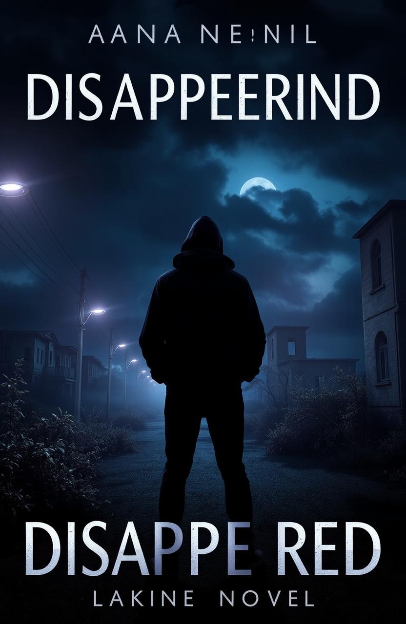 A mysterious and atmospheric novel cover featuring a lone figure standing on a foggy, deserted street at night, illuminated by dim street lights