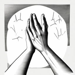 A simple, meaningful, and surreal pen drawing featuring hands as an integral and evocative component of the composition.