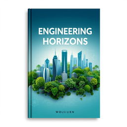 A visually striking book cover for 'Engineering Horizons', showcasing the fusion of nature and technology