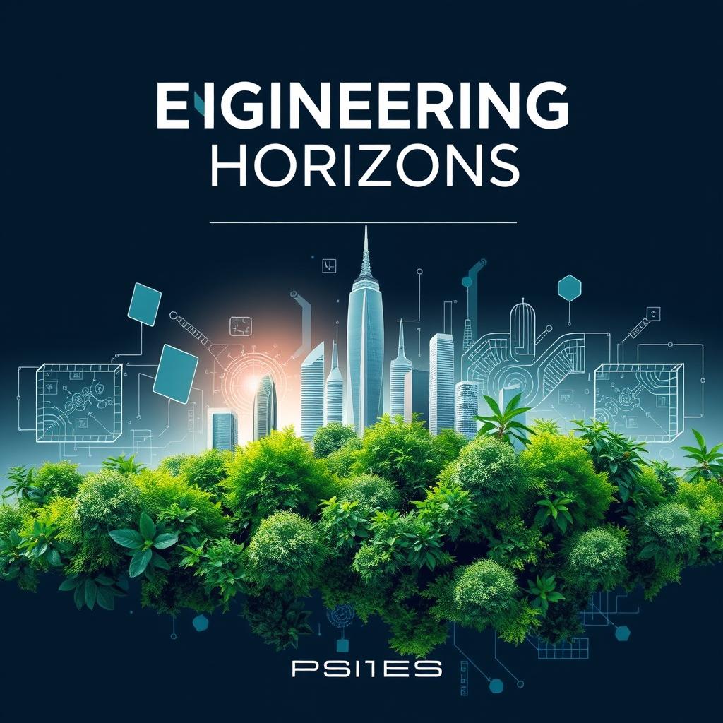 A visually striking book cover for 'Engineering Horizons', showcasing the fusion of nature and technology