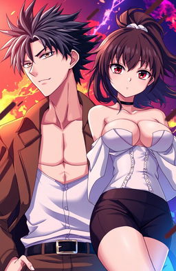 An intense anime scene titled 'Competing For Freedom' featuring a handsome main character (mc) with striking black hair