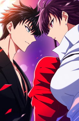 A dramatic anime scene titled "Competing For Freedom", featuring a handsome male character with striking black hair