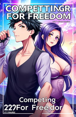 A visually striking cover for the title 'Competing For Freedom', featuring a handsome male character with stylish black hair and a boyish charm