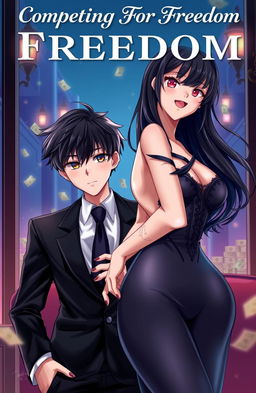 A captivating anime-style cover for a story titled 'Competing For Freedom'