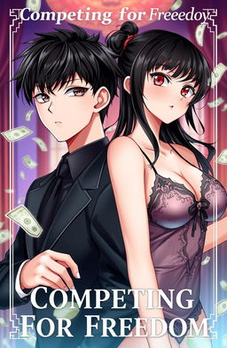 A captivating anime-style cover for a story titled 'Competing For Freedom'