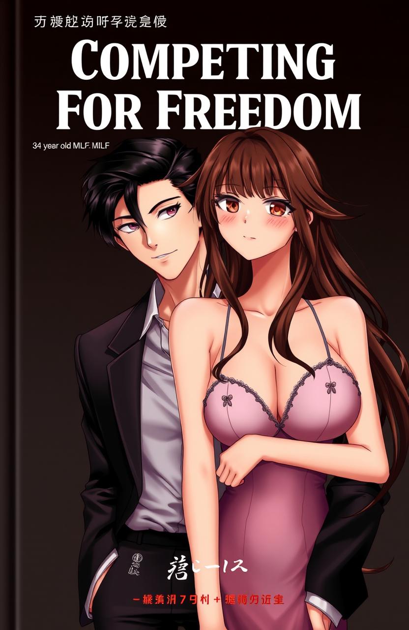 The book cover titled 'Competing For Freedom' features a handsome male character with sleek black hair, standing confidently despite his small height