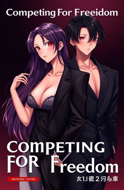 The book cover titled 'Competing For Freedom' features a handsome male character with sleek black hair, standing confidently despite his small height