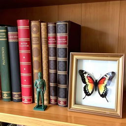 A shelf displaying a curated collection of precious books, showcasing their rich covers and spines