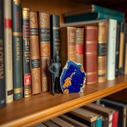 A carefully arranged shelf filled with selected and precious books, showcasing their unique covers and spines