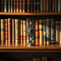 A beautiful display of selected and precious books lined up neatly on a wooden bookshelf