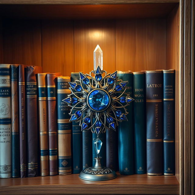 A beautiful display of selected and precious books lined up neatly on a wooden bookshelf