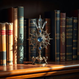 A beautiful display of selected and precious books lined up neatly on a wooden bookshelf