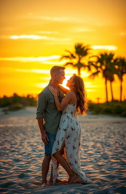 A romantic scene titled 'Foreign Lust' set on the beautiful Outer Banks island, featuring Rafe Cameron with a buzz cut and Sydney Sweeney