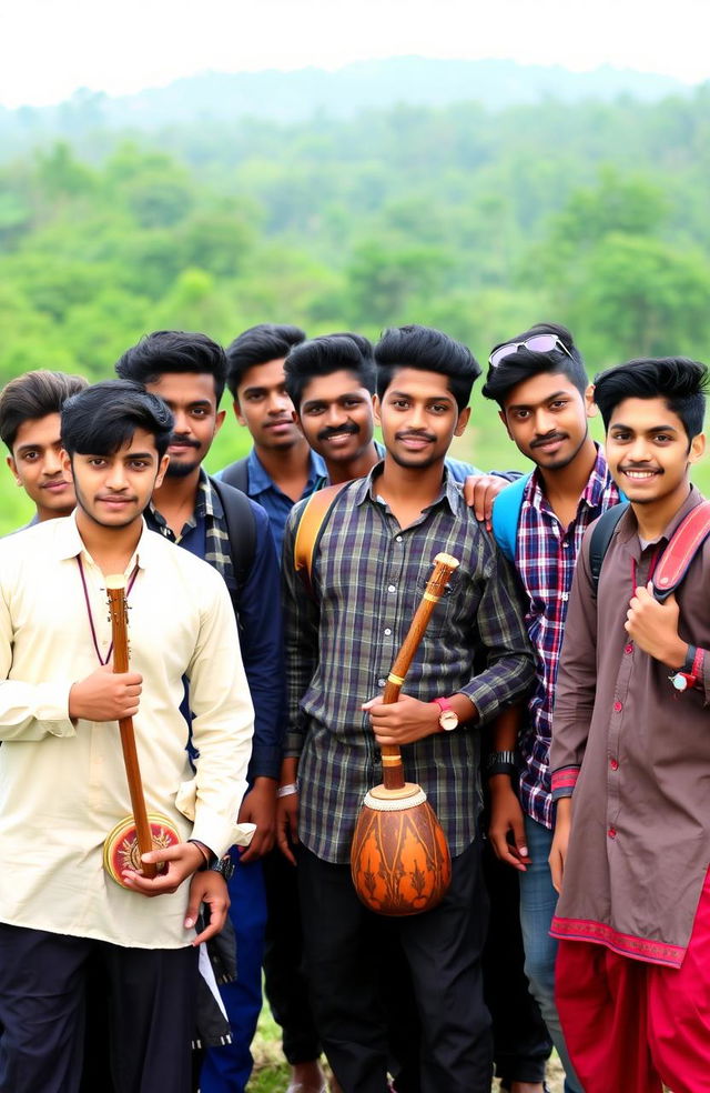 A group of young men from North Bengal, showcasing traditional attire mixed with modern fashion