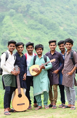 A group of young men from North Bengal, showcasing traditional attire mixed with modern fashion