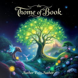 A visually stunning book cover featuring a magical forest filled with vibrant, otherworldly flora and fauna