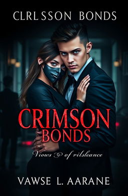 A captivating book cover titled 'Crimson Bonds: Vows of Vengeance', featuring a dark romantic theme