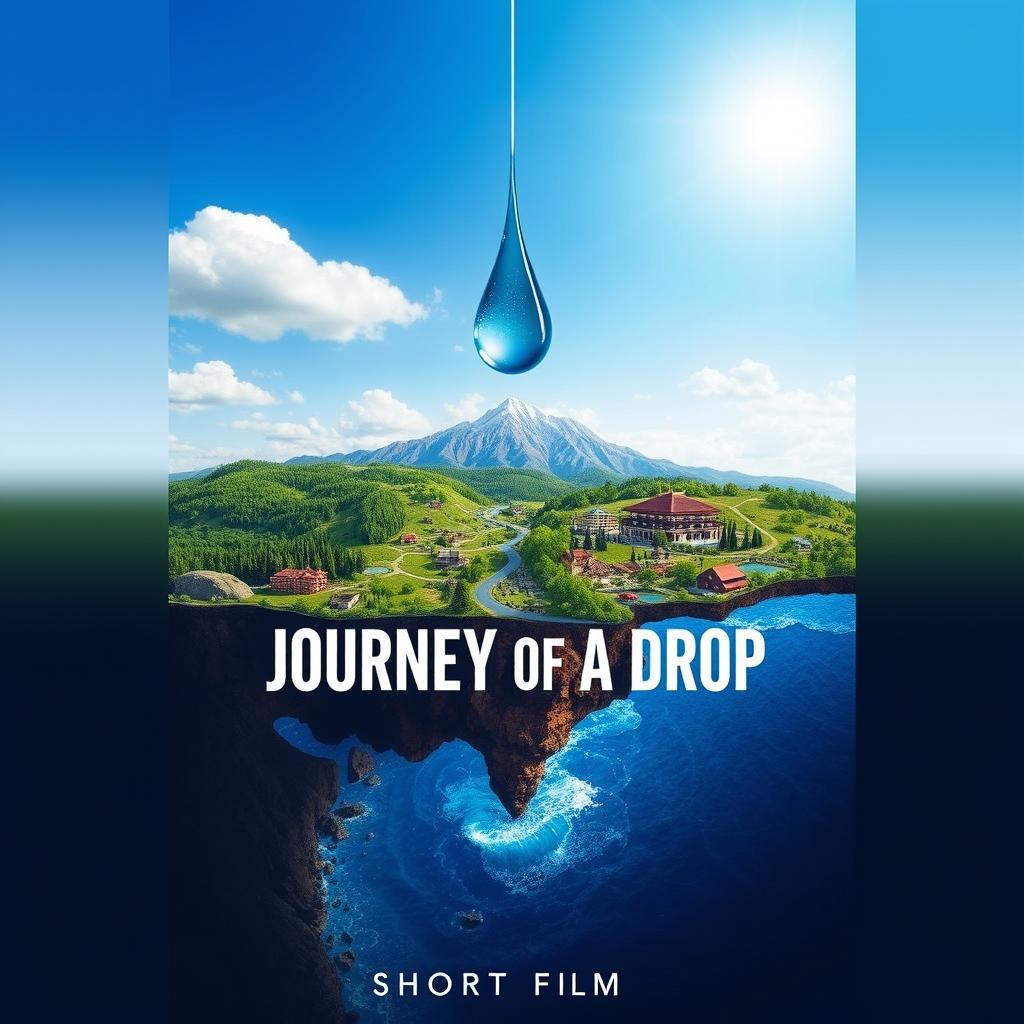 A vibrant poster for a short film titled 'Journey of a Drop'